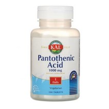 KAL 칼 판토텐산 Pantothenic Acid 1000 mg 100 태블릿 이산화 규소 스테아르산 셀룰로스 Cellulos stearate silica.