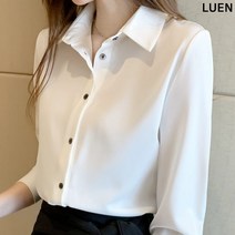 LUEN 샤크투 카라 블라우스 여성 여자 데일리 러블리 오피스 하객 셔츠 일상 심플 컬러 간절기