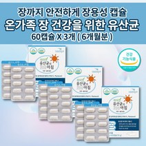 락토바실러스 복합물 유산균 임산부 여성 남성 갱년기 온 가족 잦은 장 트러블 기능 저하 노화 과민성 대장 장내 세균 미생물 장에 가스 제거 특허 유산균 장용성 캡슐 알약 60캡슐, 3개