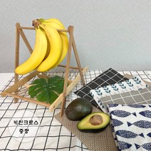 더화사 주방소품 접이식 라탄 대나무 과일 트레이 바구니 바나나걸이 바스켓, 3.체크_베이지네이비, 대