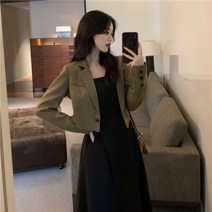 빅사이즈원피스세트 초 가을 원피스코디세트 여성 트임 끈나시 뷔스티에원피스 숏 정장 코트 2600934463