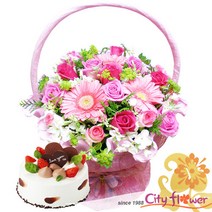 [cityflower꽃＋케익] 귀여운당신꽃바구니_케익/생일선물 프로포즈/전국당일배송꽃배달