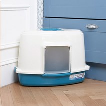 펫토리아 스마트 코너 후드형 고양이 LB-03 하우스형 화장실, 블루, 55 x 43cm