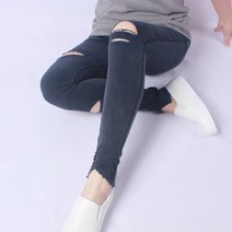 여성용 DP1348 트임 스크레치 데님 밴딩팬츠