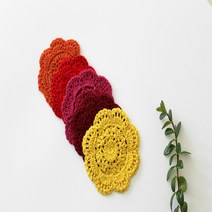 홈데코 레드계열 핸드메이드 뜨개 도일리 티코스터 10cm, 자주