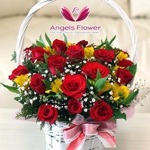 엔젤스플라워 꽃배달서비스 생화 장미꽃 바구니 공기정화 관엽식물 축하바구니 프로포즈, F07_장미 한가득 일반형, 1개