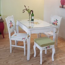 루이송 포크아트 유화그림 빅토리아 2인용 4인용 식탁 테이블 (의자는 불포함), 쿠션스툴(원목)보조의자