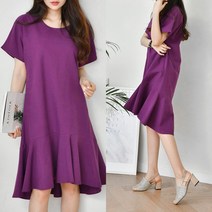 아이맘스타일 린넨 언발 프릴 반소매 롱 원피스