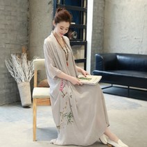 HQINT 여름 빅사이즈 루즈핏 린넨 나시롱원피스&가디건 세트