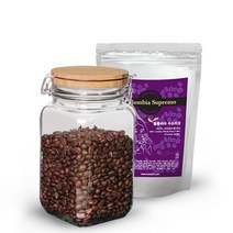 카페리아 나무 유리 밀폐용기 1200ml+콜롬비아수프리모 200g(CA5-C7)