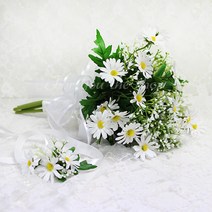 포유더샵 화관부케모음 화관 셀프웨딩 조화 부케, 데이지안개화이트부케팔찌세트