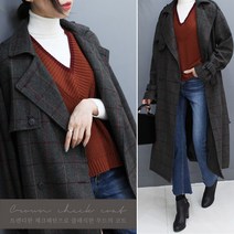 하늘바라기 여성용 크라운 롱 체크 코트