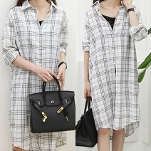 하늘바라기 여성용 로제 체크 롱 남방