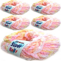 행복뜨기 슈퍼베이비 뜨개질 실 5볼 세트, 살구노랑