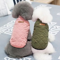 도매창고 강아지 깔깔이 누빔조끼 기모조끼 겨울옷, 카키