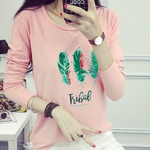 하나홀릭 그린 리프 프린팅 긴팔 티셔츠 HTS_207