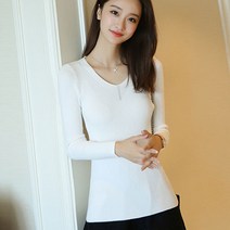 라쿤걸 넓은 브이넥 슬림스판 니트티셔츠 N0611