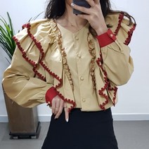 제이후 루즈핏 브이넥 면 2단 프릴 블라우스