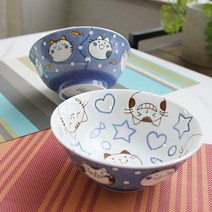 오반자이 리버스네코 라면기 일본 그릇 식기 면기, 리버스네코 라면기[하늘빛]