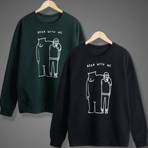 굿럭샵 곰 프린트 귀여운 기본 스타일 오버핏 맨투맨 티 루즈핏 남성 여성 공용 티셔츠 사이즈 편안한 요즘 룩 중학생 고등학생 대학생 10대 20대 30대 코디 캐쥬얼 긴팔티 TS04