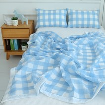 바숨 시원한 예쁜 여름 홑이불, 체크 블루