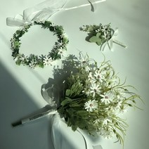 Fondant Flower 데이지 꽃 화관 부케 부토니에, 부케(화이트)