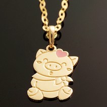 아가골드 14K 체인포함 갸우뚱피그 미아방지목걸이 돌선물 아기백일선물 돼지 BP729, 단품