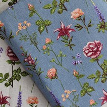 베드앤데코 린넨프린트 패턴 14종 패브릭원단, 플로라블루