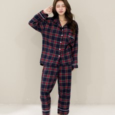 어나더디 여성용 네이비 체크 잠옷 세트