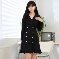 페이퍼먼츠 더블버튼 러플 정장 오피스 하객 룩 미니 원피스 6730