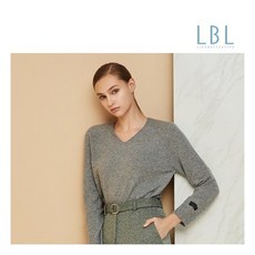 [LBL] (그레이) 퓨어 캐시미어100 브이넥 홀가먼트 니트