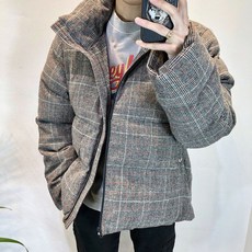 엠투팩토리 / 웰론 남자 오버핏 체크 숏패딩
