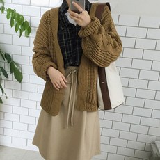 여성 캐주얼 아크릴 울 꽈배기 니트 하프 롱 가디건 5컬러 루즈핏