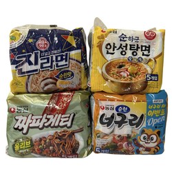 (장우)봉지라면 순한맛 4종 (진라면5p+안성탕면5p+짜파게티5p+너구리5p), 20개