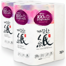 깨끗한지 먼지없는 친환경 천연펄프 엠보싱 3겹 화장지, 2개, 30개입, 27m
