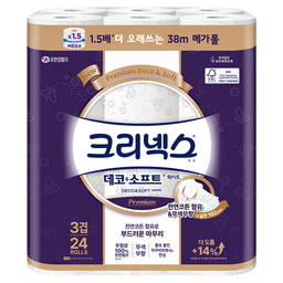크리넥스 데코 앤 소프트 화이트 천연펄프 3겹 고급롤화장지, 편안함과 품질을 동시에!