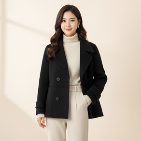 울 코트 여성 싱글 더블 착용 사진