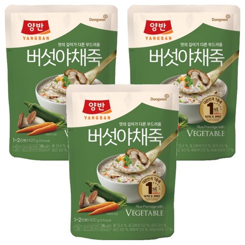 양반 버섯 야채죽, 420g, 3개