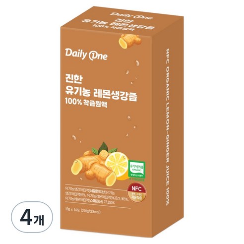 데일리원 진한 유기농 레몬생강즙 100 착즙 원액, 210g, 4개