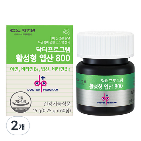 닥터프로그램 활성형 엽산 800 활성엽산 아연 비타민B 15g, 60정, 2개