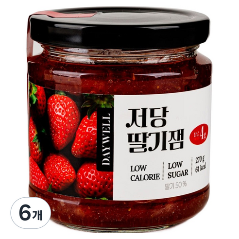 데이웰 저당 저칼로리 딸기잼, 6개, 270g