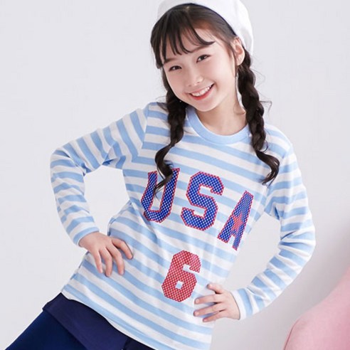 잭키드 여아용 식스 USA 단가라 티셔츠