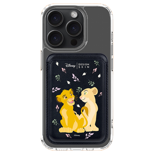 DESIGNSKIN 디즈니 라이온킹 맥세이프 레더 포켓, 블랙 + 심바 러브 날라, 1개