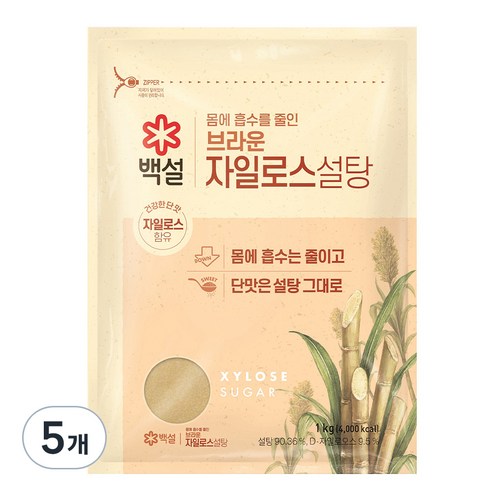 백설 브라운 자일로스 설탕, 1kg, 5개