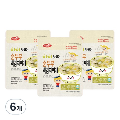 베베스트 아이 맛있는 국, 200g, 6개, 순두부 백김치찌개