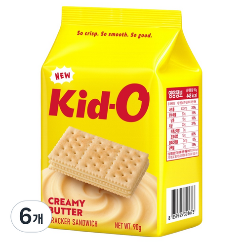 키드오 크리미 버터 크래커 샌드위치, 90g, 6개