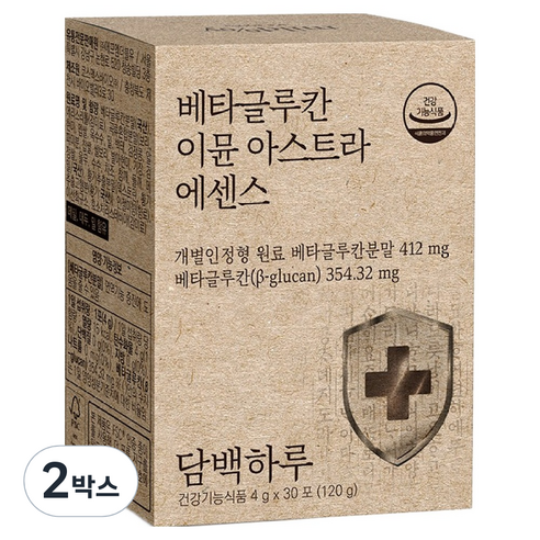 담백하루 베타글루칸 이뮨 아스트라 에센스 30p, 120g, 2박스