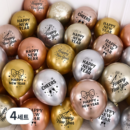 피앤비유니티 신년 레터링 인쇄풍선 30종 세트, 03 골드 실버 로즈골드 메탈 믹스, 4세트