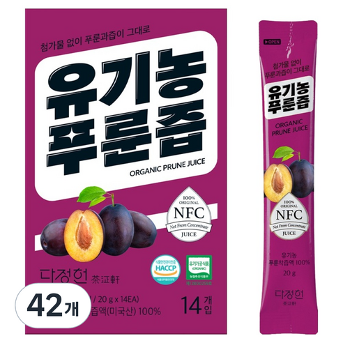 다정헌 유기농 NFC 푸룬즙스틱, 280ml, 20g, 42개