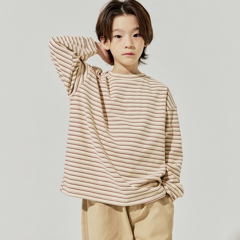 바브키즈 주니어 아동용 기모 블록 단가라 티셔츠